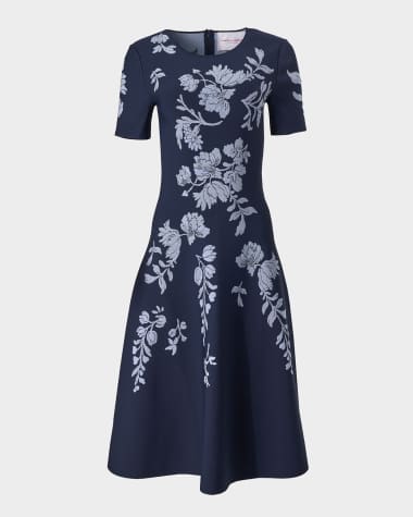Carolina Herrera Floral Jacquard Flare Dress
