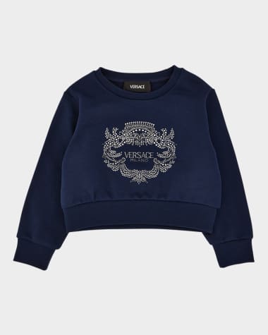 Versace Girl's Sweatshirt W/ Embellished Logo Crest, Size 2-5