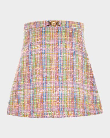Versace Girl's Medusa Chain Tweed Mini Skirt, Size 6-14