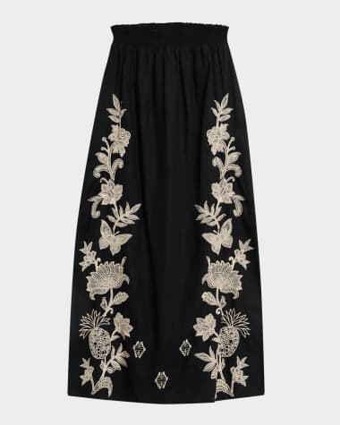 Johnny Was Orla Floral-Embroidered Linen Maxi Skirt