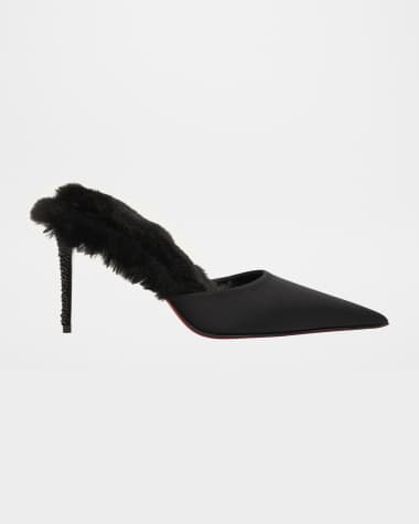 Christian Louboutin KM Faux Fur Satin Mule Pumps