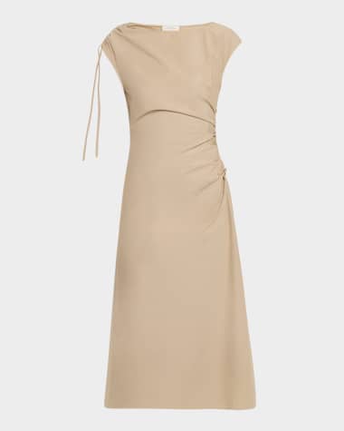 Lafayette 148 New York Ruched Organic Cotton Poplin Midi Dress