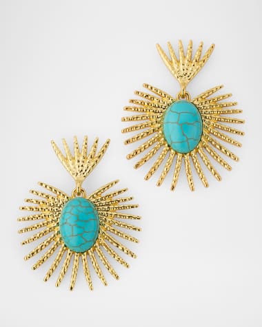 Kenneth Jay Lane Cabochon Fan Drop Earrings
