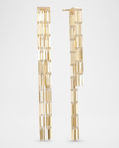 LANA Laser-Cut Rectangle Chainmail Front Back Earrings in 14K Gold
