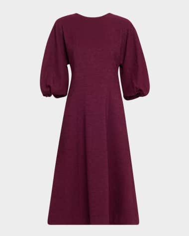 Lafayette 148 New York Balloon-Sleeve Jacquard Midi Dress