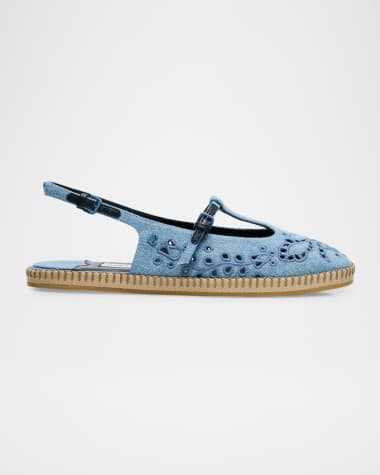 Jimmy Choo Amiee Denim Embroidered Espadrille Ballerina Flats