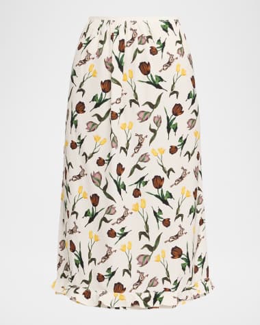 Marni Floral Ruffle Midi Skirt