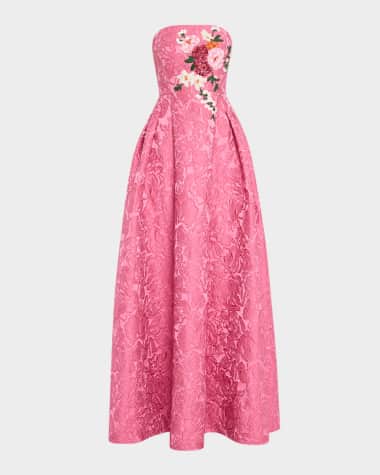 Sachin & Babi Belle Embroidered Floral Jacquard Gown
