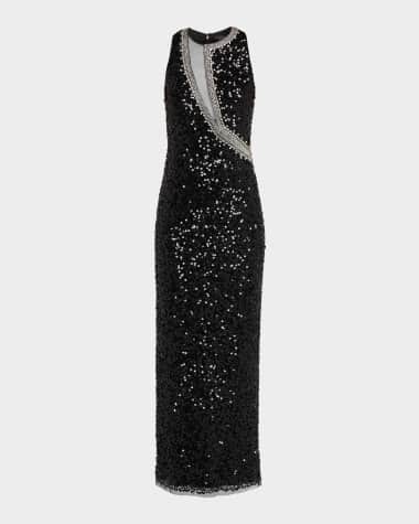 Aidan Mattox Bead-Trim Sequin Column Gown