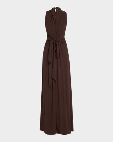 Michael Kors Collection Tie Waist Matte Jersey Palazzo Jumpsuit