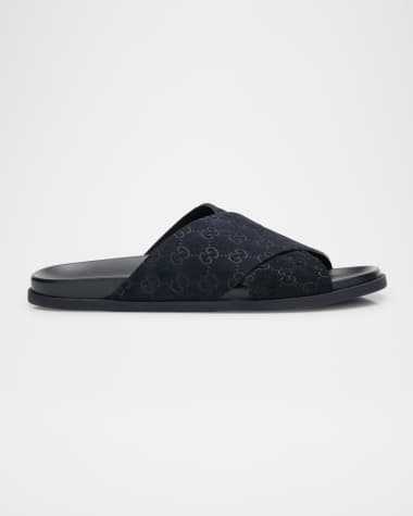 Gucci Men's Rhein GG Suede Crisscross Side Sandals