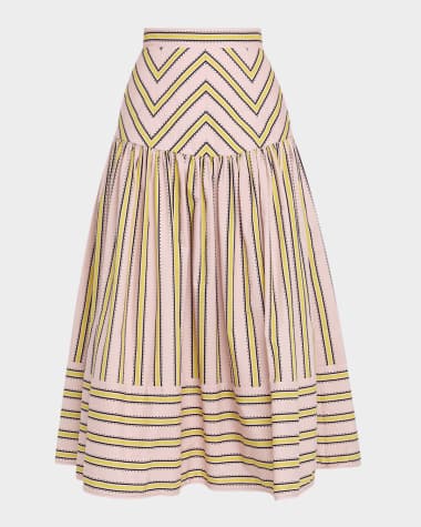 Silvia Tcherassi Kristina Striped Drop-Waist Midi Skirt