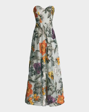 Dress the Population Black Label Destinee Strapless Floral-Embroidered Gown