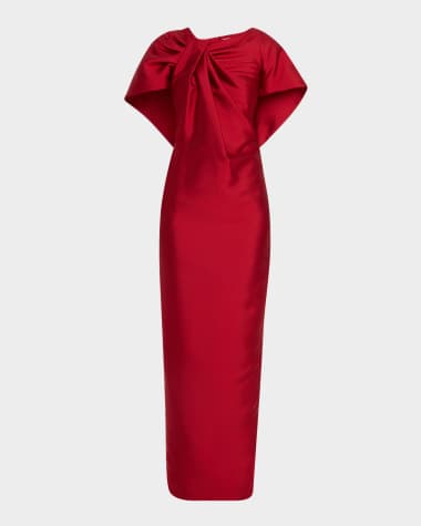 Atelier Prabal Gurung Meryl Asymmetric Drape Mikado Column Gown