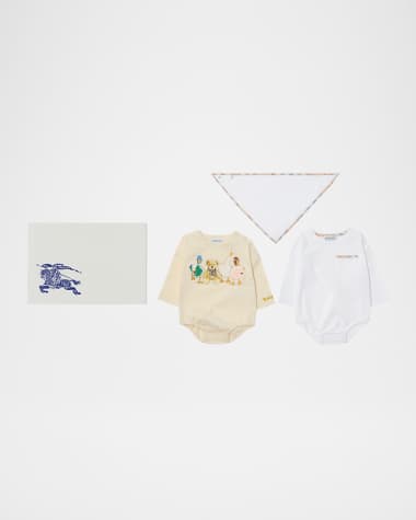 Burberry Kid's Dolby Friends Bodysuit and Bib Gift Set, Size Newborn-6M