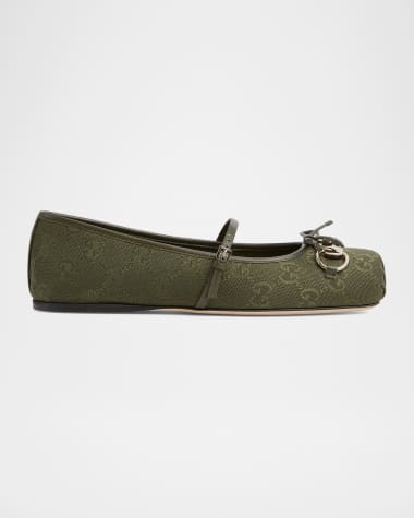 Gucci Canvas GG Horsebit Ballerina Flats