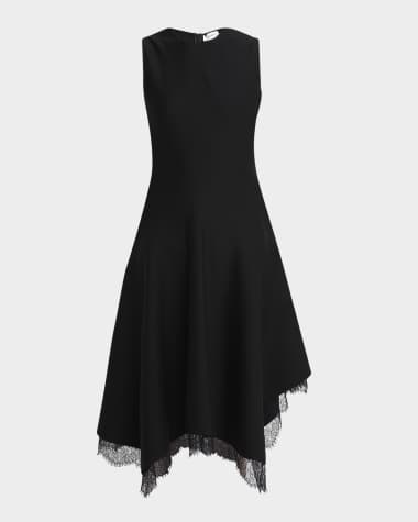 McQueen Asymmetric Lace Hem Sleeveless Midi Dress