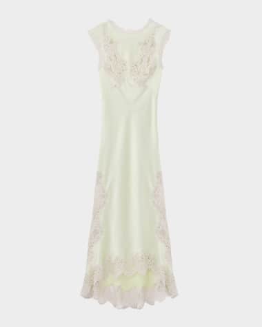 McQueen Lace Inset Sleeveless Satin Midi Dress
