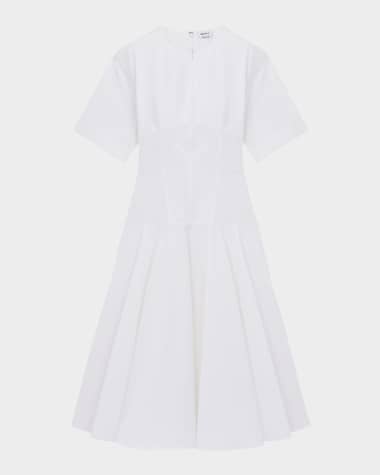 McQueen Short-Sleeve Seamed Midi Dress