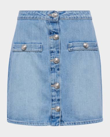 L'Agence Kris Button-Front Denim Mini Skir
