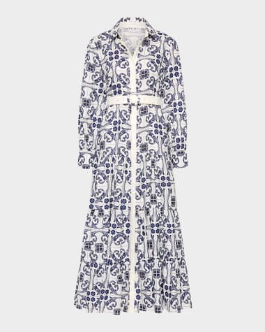 PALM NOOSA Aria Tiered Tile-Print Maxi Shirtdress