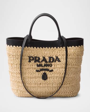 Prada Small Crochet and Leather Tote Bag