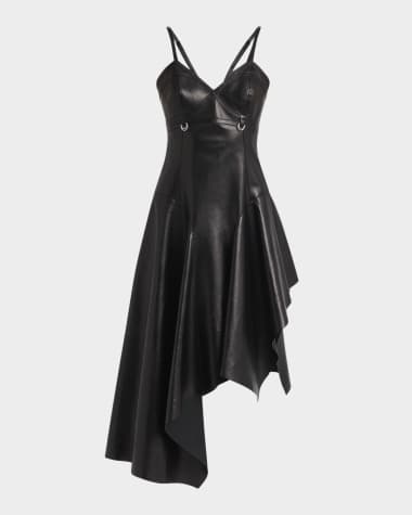 McQueen Asymmetric Draped Leather Dress