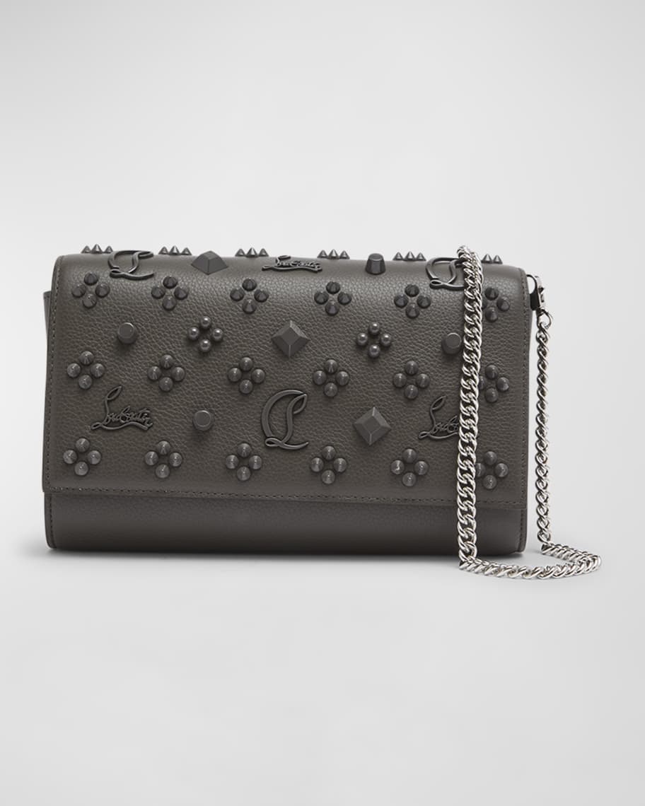 Christian Louboutin - Paloma stud-embellished Grained-leather Clutch Bag - Womens - White Silver