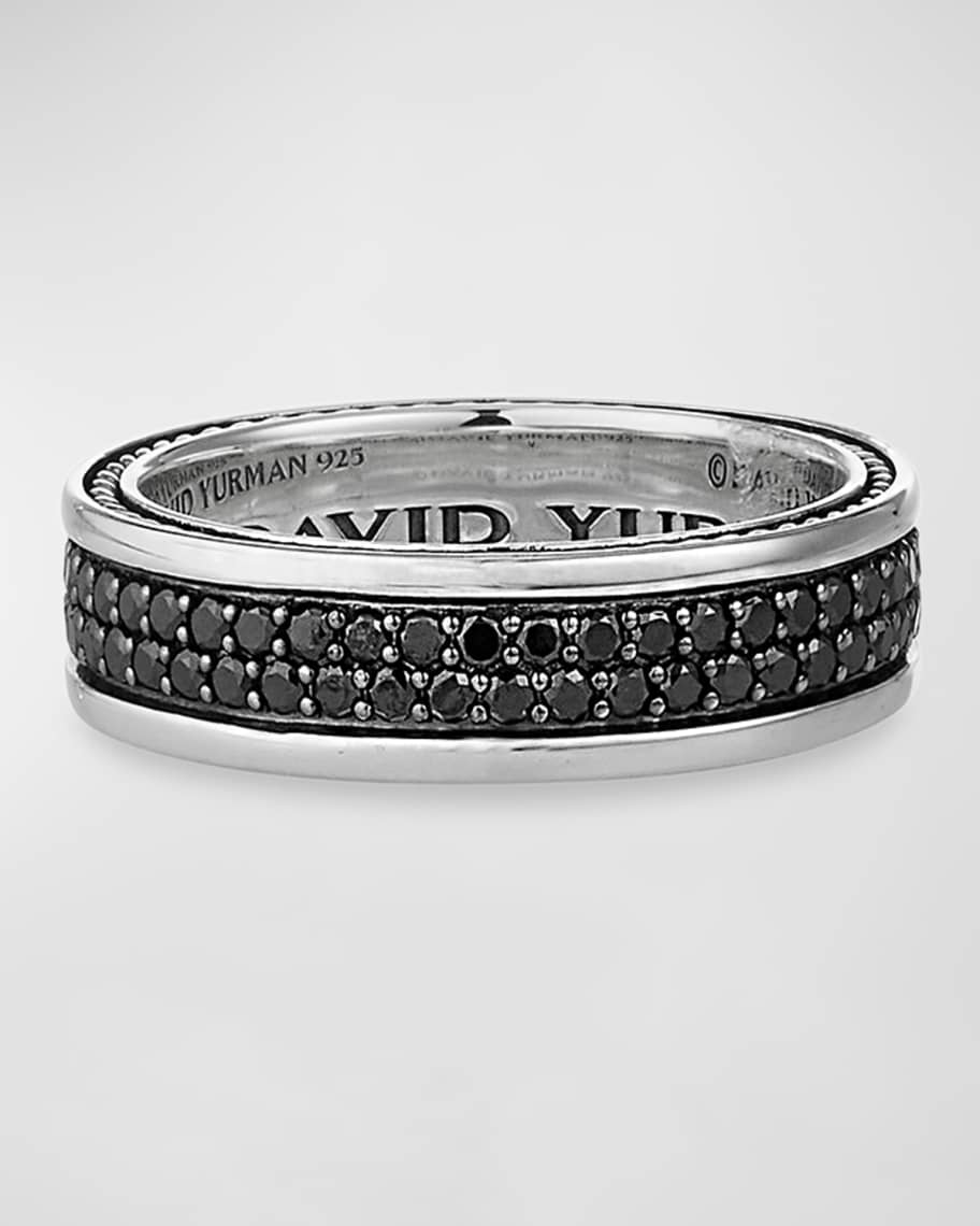 David Yurman Men s Streamline Two Row Band Ring with Black Diamonds in Silver 6.5mm Neiman Marcus