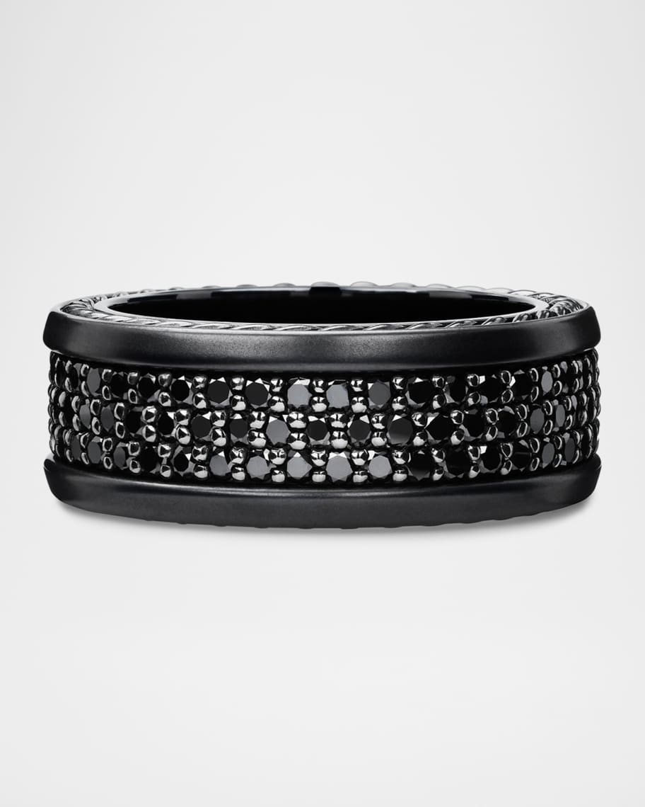 David Yurman Men's Streamline Two Row Band Ring in Black Titanium with Black Diamonds