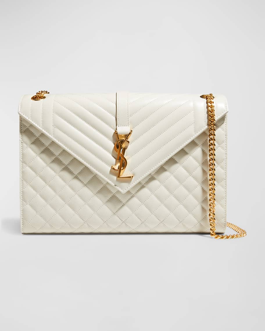 Saint Laurent Women's Large Envelope Monogram Matelassé Leather Shoulder Bag - Bianco Cream