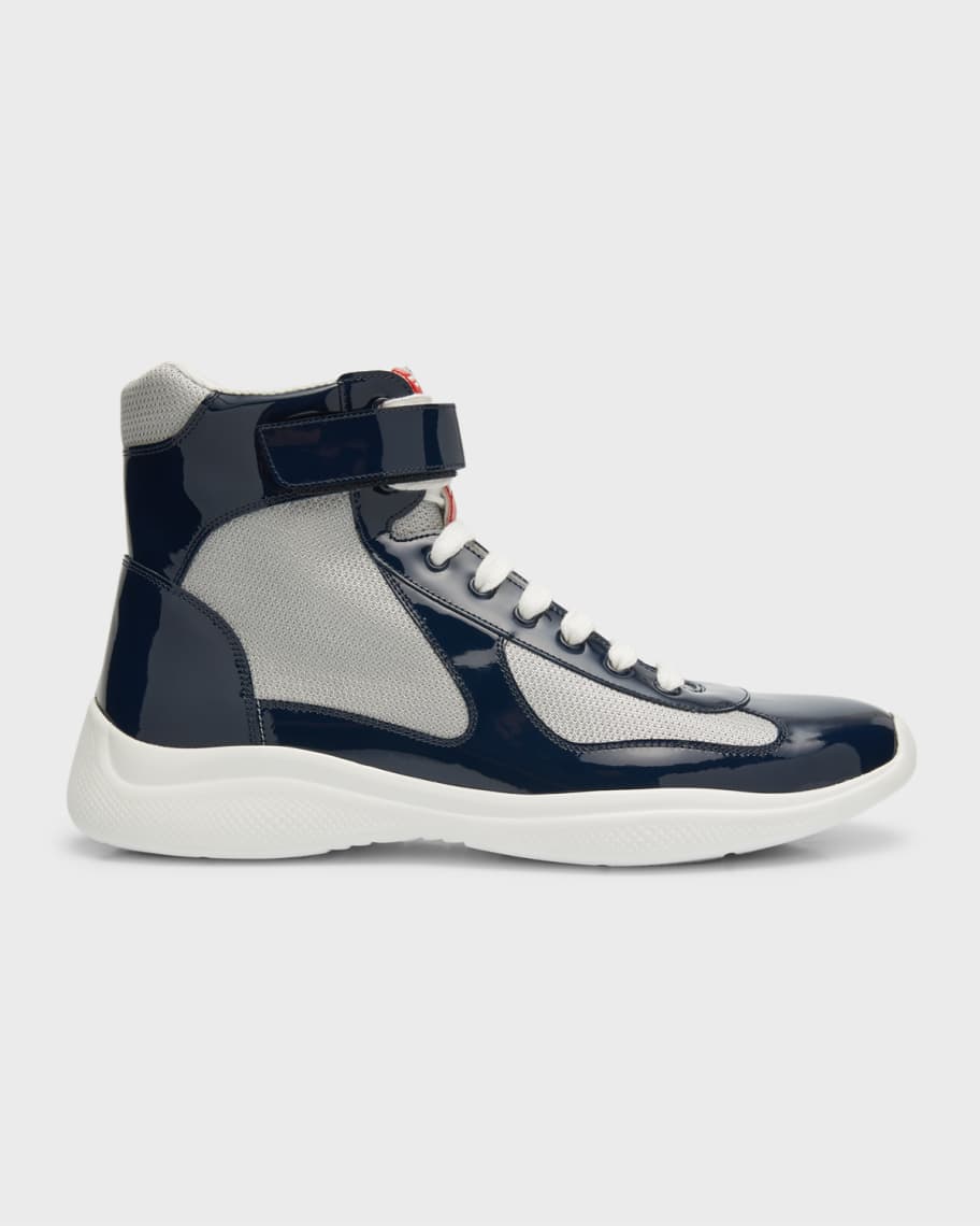 Prada Men s America s Cup Patent Leather High Top Sneakers Neiman Marcus