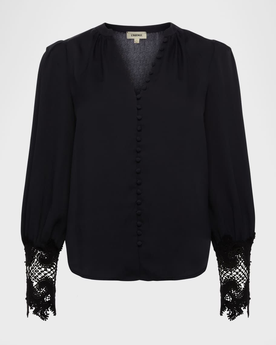 BRUSHED LACE VOLUME SLEEVE BLOUSE ブラック M BRUSHED LACE VOLUME SLEEVE BLOUSE（シャツ/ブラウス）｜Ameri