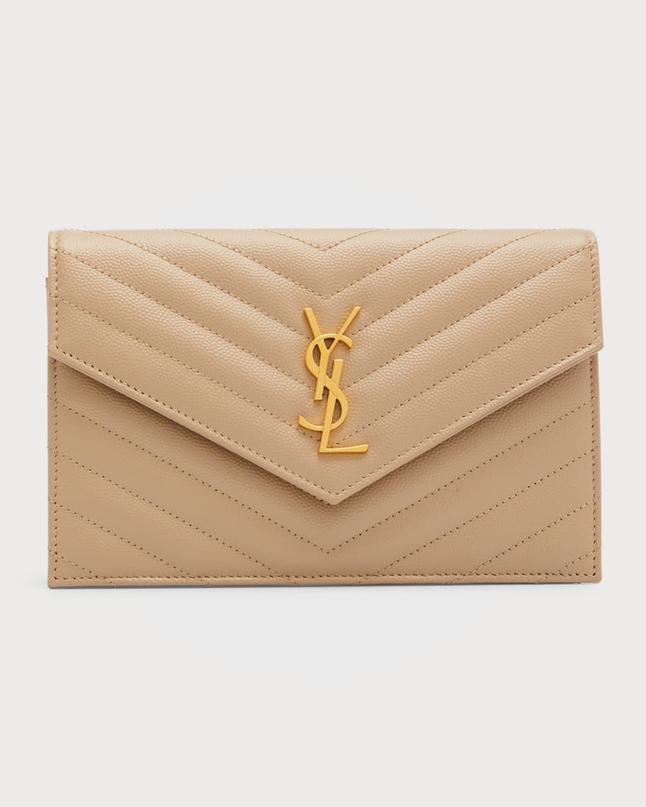 Envelope Small Leather Wallet On Chain in White - Saint Laurent