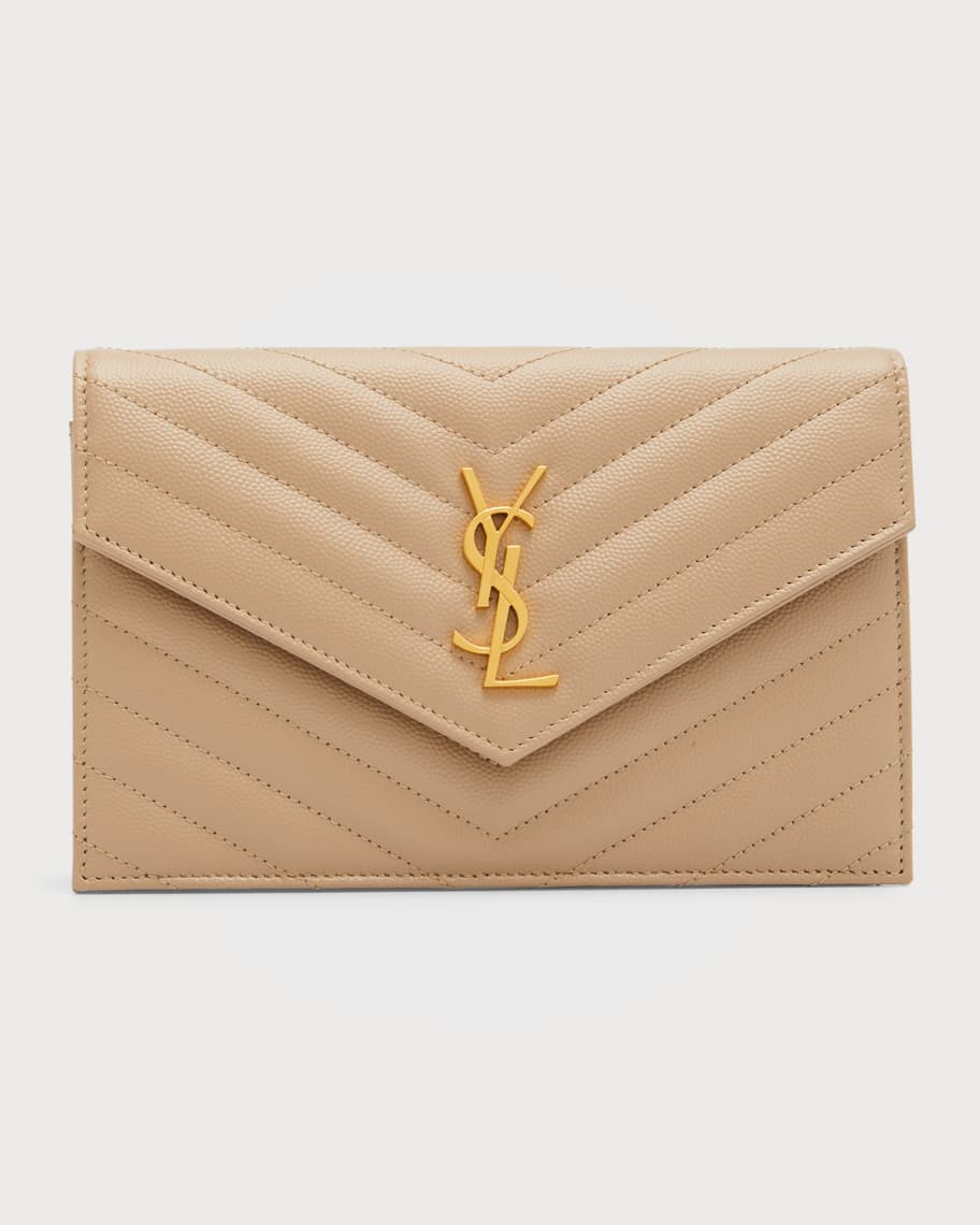 Saint Laurent Monogram Envelope Chain Wallet, White, One Size