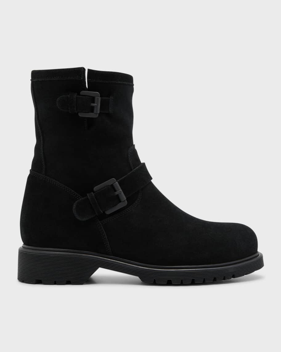 La Canadienne Hanna Suede Buckle Moto Booties Neiman Marcus