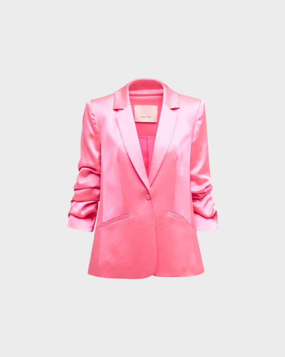 Cinq a Sept Kylie Scrunched Sleeve Satin Blazer Neiman Marcus