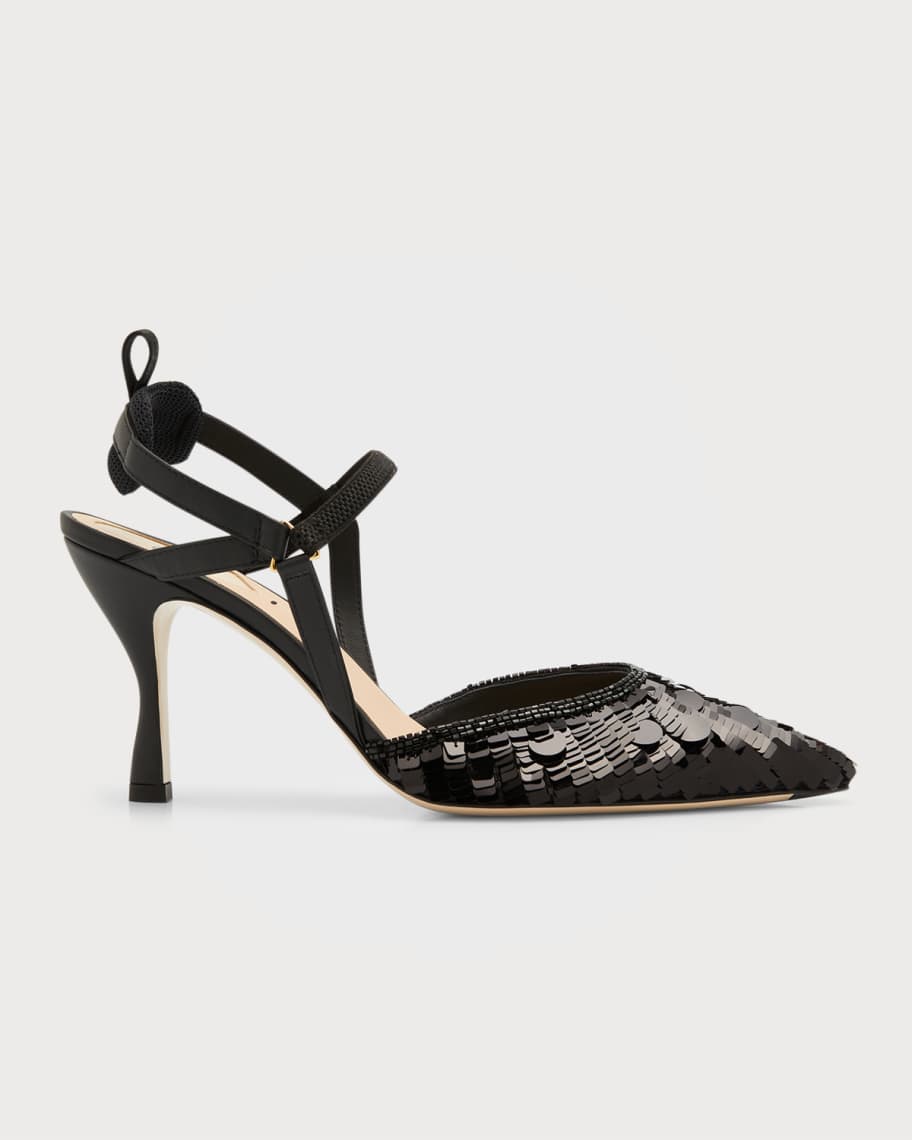 Fendi black store leather slingbacks