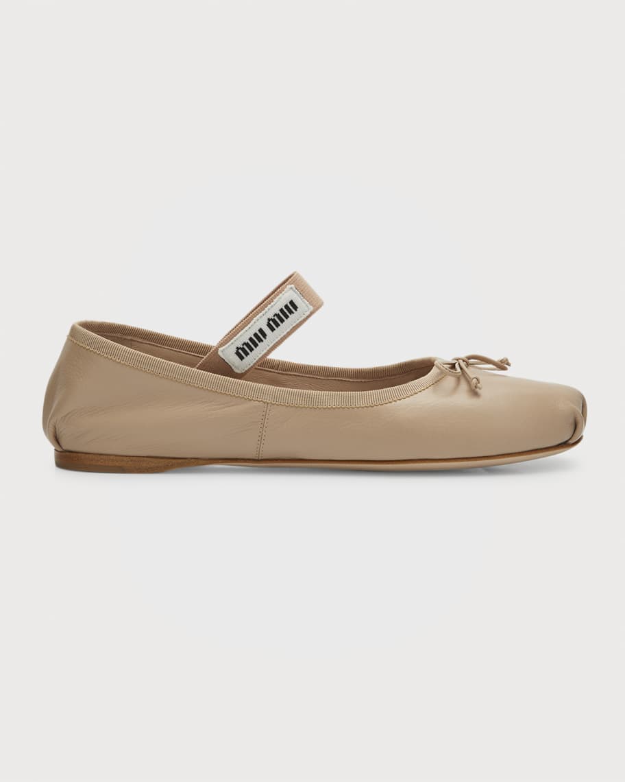 Miu Leather Ballerina Flats Neiman Marcus