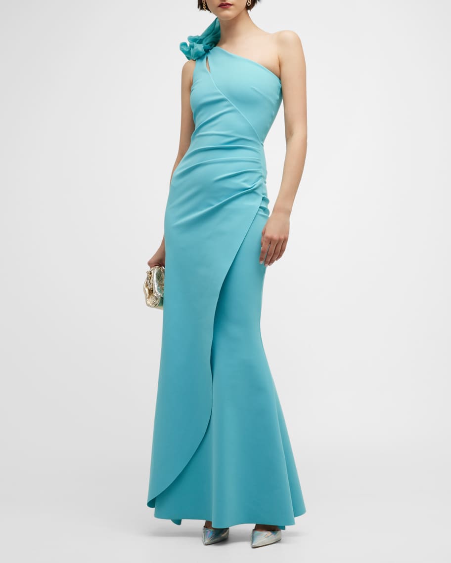 chiara boni one shoulder dress Chiara Boni Zenab One Shoulder Sash Gown - Azulejo