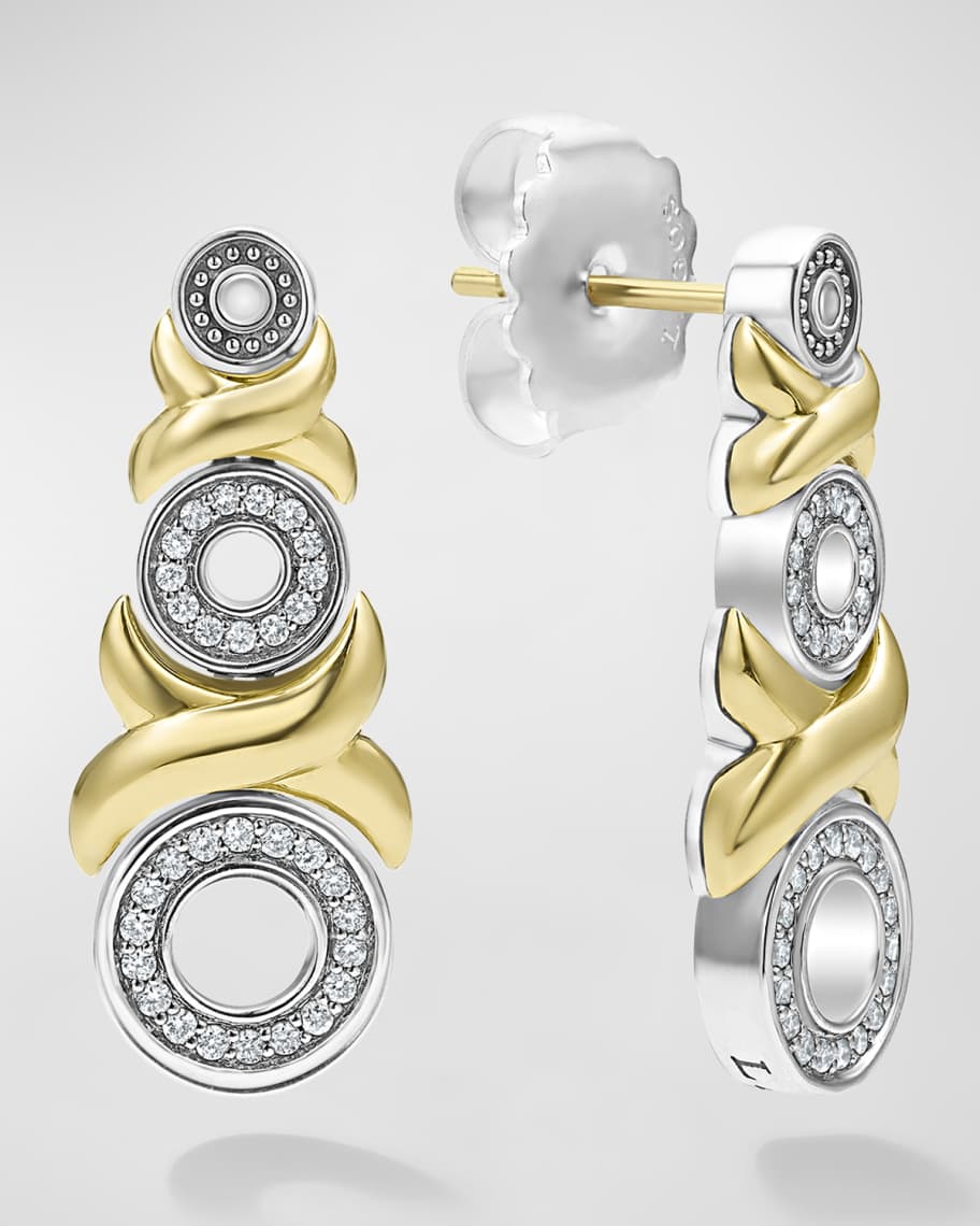 LAGOS Sterling Silver and 18K Gold Embrace OXO 3 Circle Diamond Drop Earrings Neiman Marcus