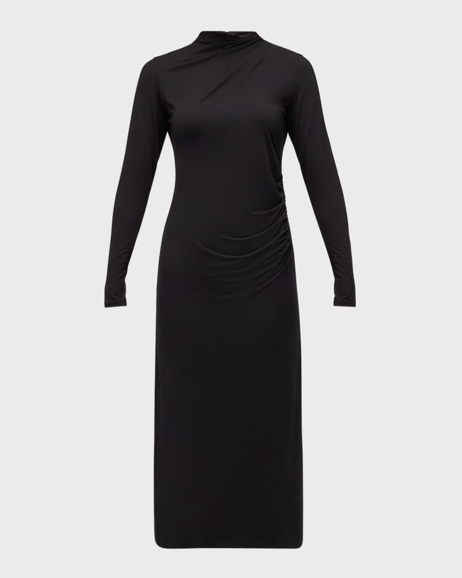 vince elbow sleeve turtleneck midi dress Women's Elbow-Sleeve Turtleneck Dress, Black, Size XL