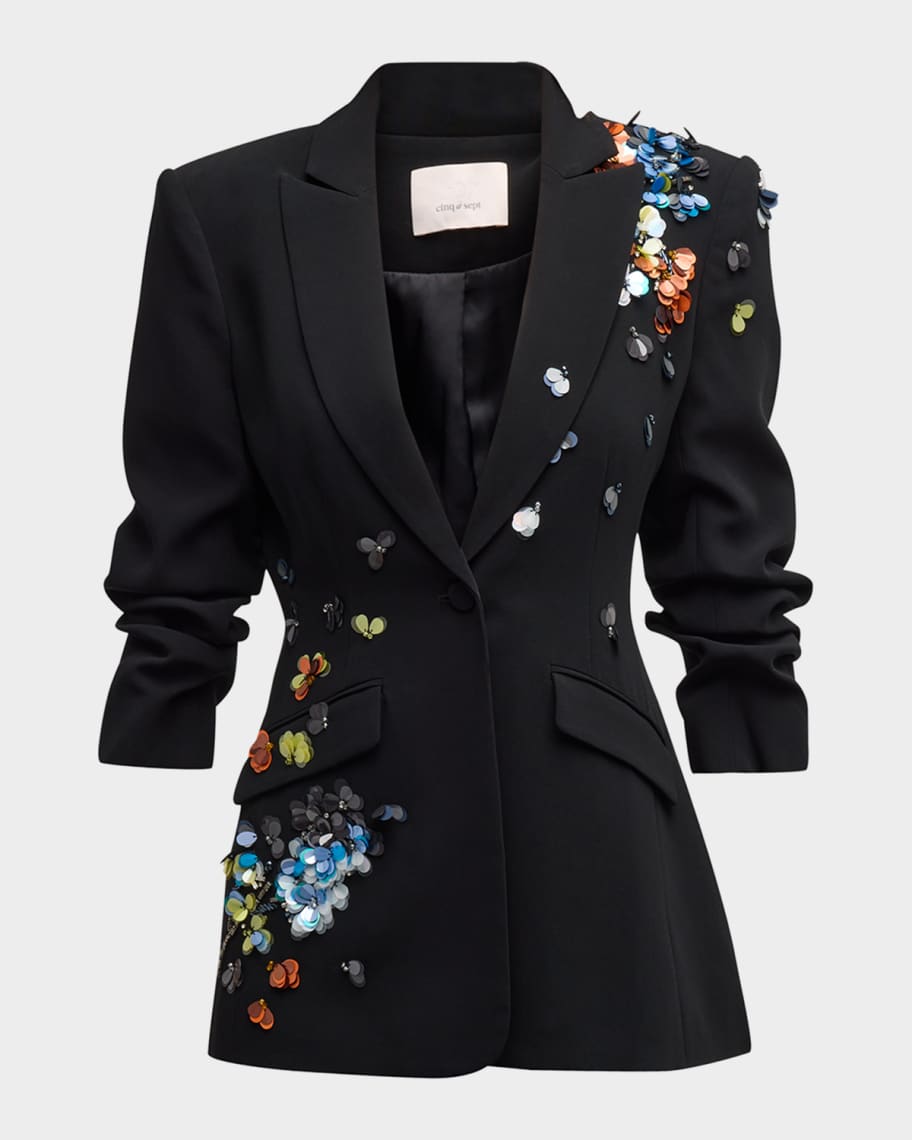 Cinq a Sept サンクアセプト シャイアン フラワー ブレザー Cinq a Sept Cheyenne Sequin Flower Scrunched Blazer | Neiman
