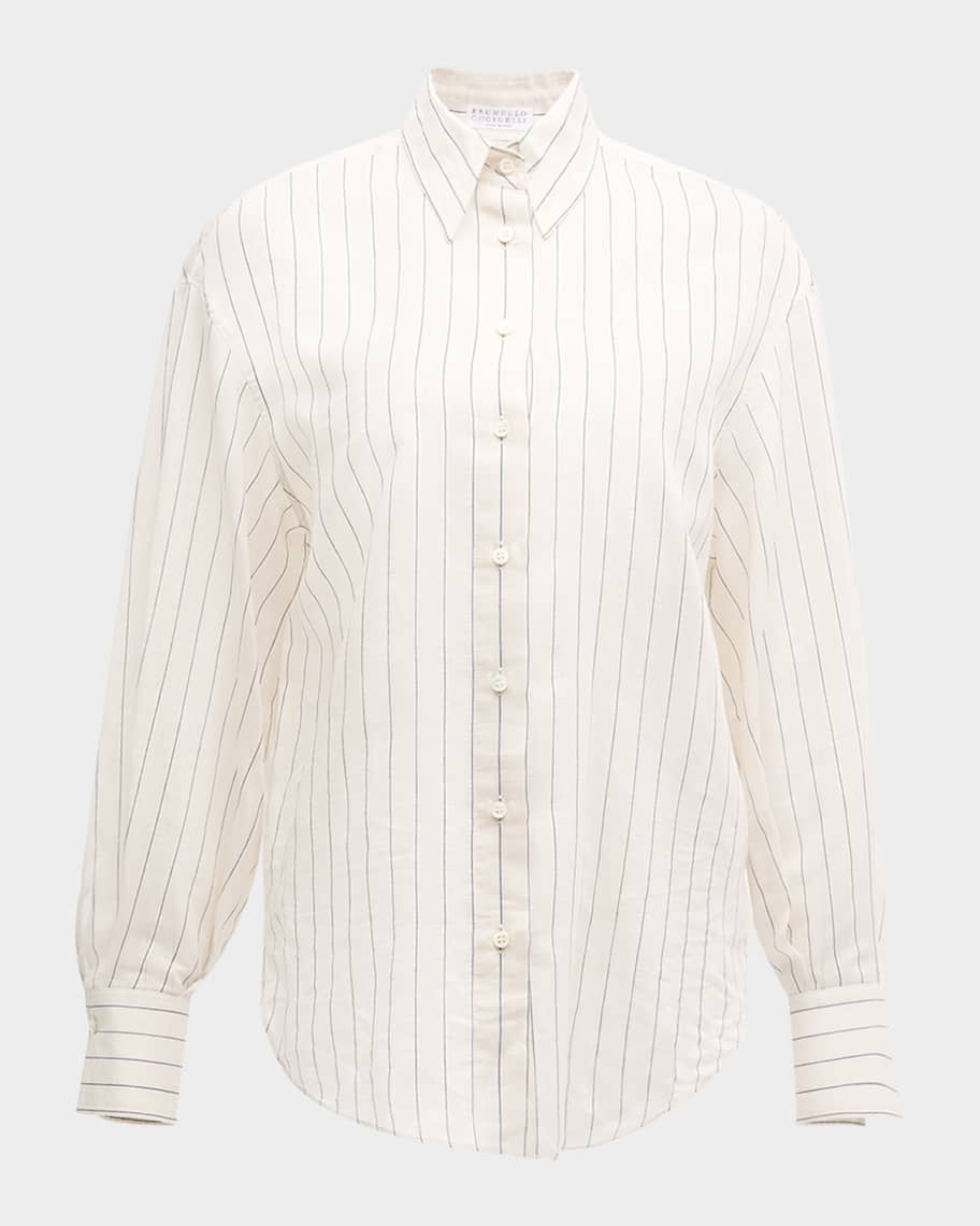Cotton Silk Lurex Striped Blouse