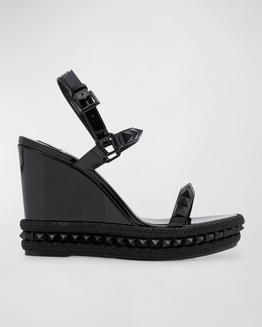 Christian Louboutin Pyraclou Metallic Spike Red Sole Wedge Sandals | Neiman  Marcus