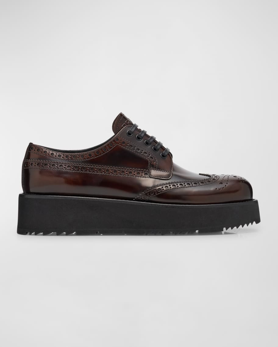 Prada Leather Lace Up Oxford Flatform Loafers Neiman Marcus