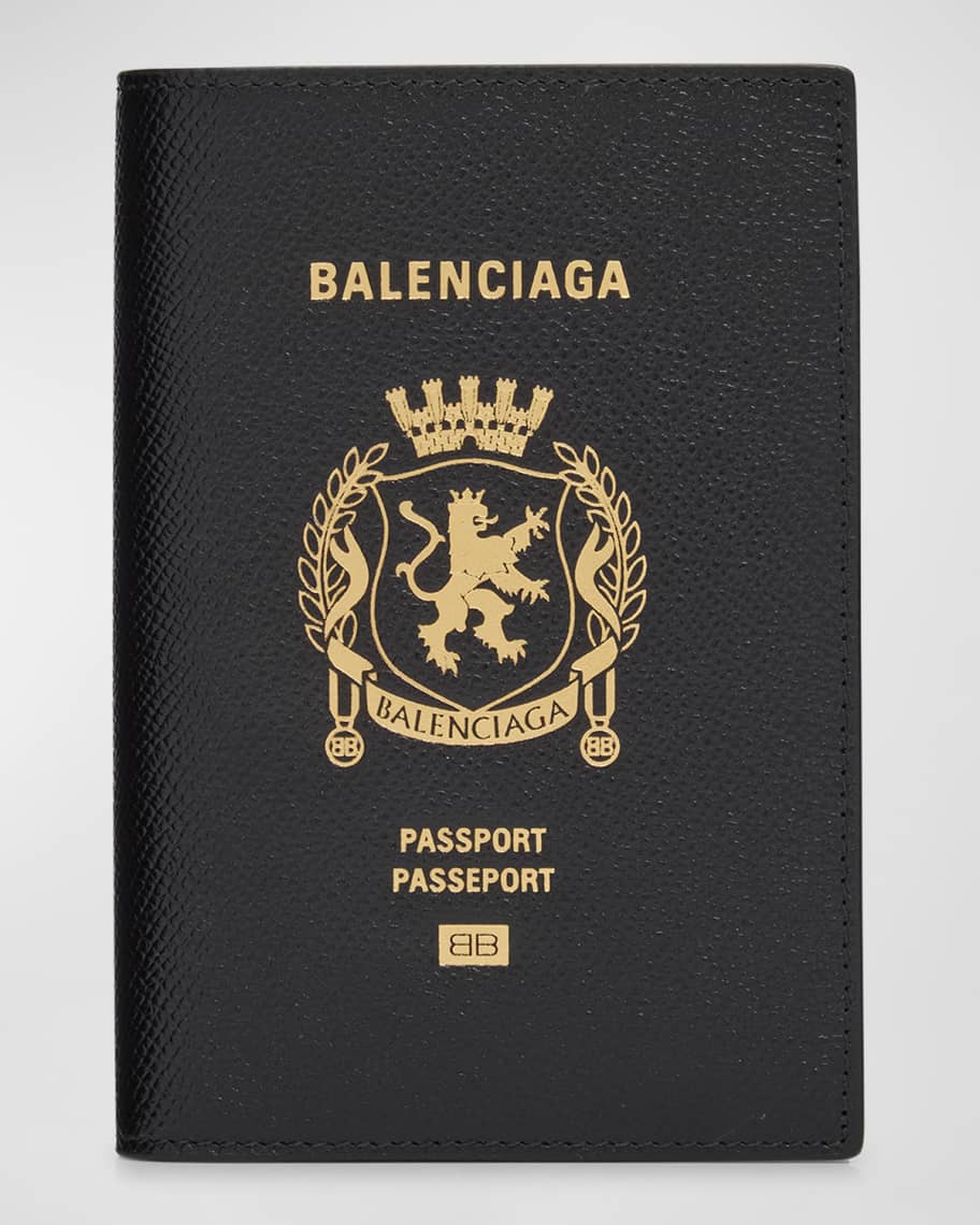Balenciaga Men's Calfskin Logo Passport Holder | Neiman Marcus