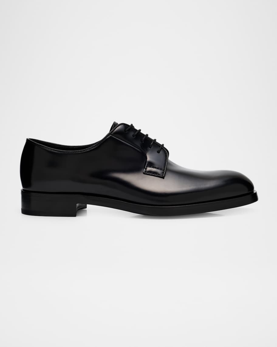 Prada Men's Brushed Leather Derby Shoes | Neiman Marcus