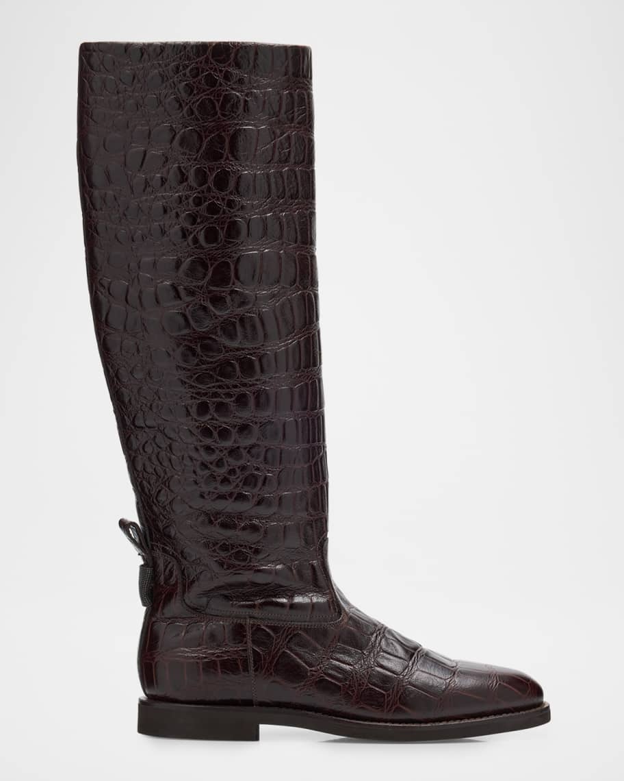 Brunello Cucinelli Croco Embossed Leather Knee Boots Neiman Marcus