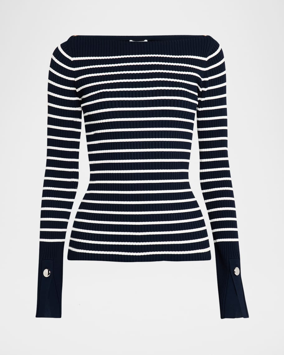 Anya Ribbed Stripe Boat-Neck Top Neiman Marcus